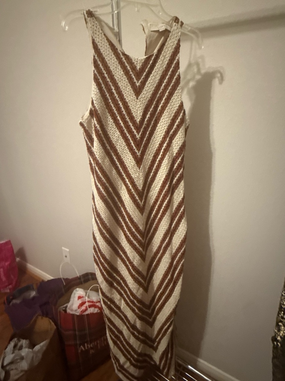 LOFT Chevron Knit Maxi Dress in Cream and Brown